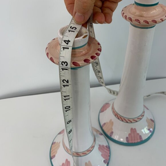 Vintage Pair Of Hand-Painted Ceramic Candlesticks Southwest 14" 7701 - Picture 13 of 15